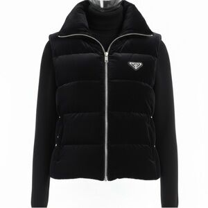 Premium Velvet Quilted Puffer Vest Black High-Neck Zip Down Coat Size Medium